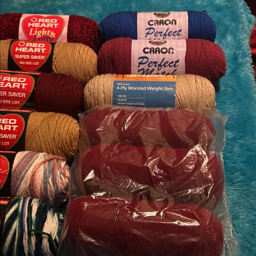 Red Heart & Caron Yarn Bundle - Multicolor, Burgundy, Tan, Blue - Picture 4 of 5